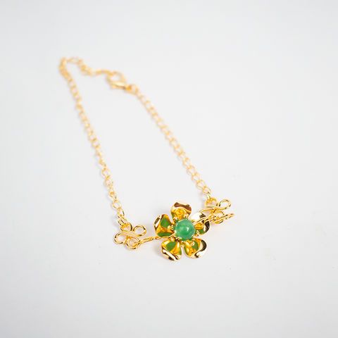 PULSERA ACERO DORADO CUARZO VERDE