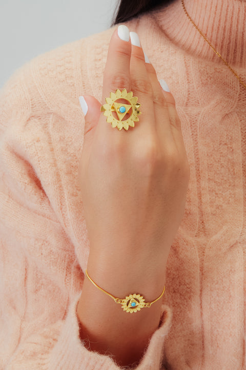 PULSERA GRADUABLE CHAKRA GARGANTA BAÑO EN ORO